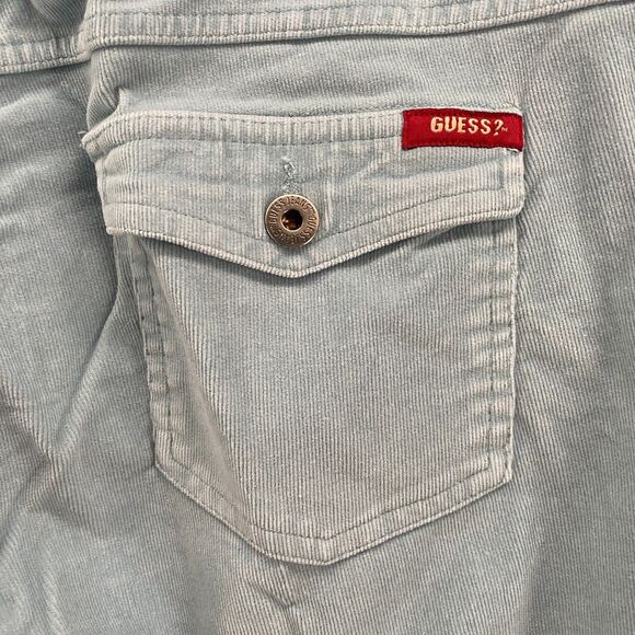 Guess Corduroy Pants Womens 34 Blue Mid Rise Flare Flap Pocket Ladies Hippie 90s - Picture 6 of 12